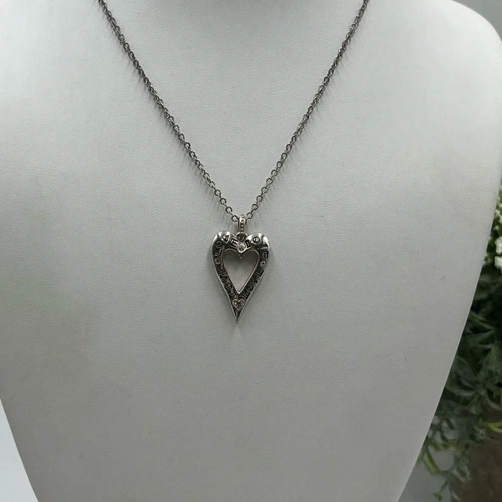 Brighton Bella Mia‎ Necklace Pave Crystals Heart Pendant Reversible Retired 17